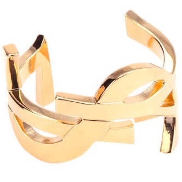 Saint Laurent YSL monogram golden cuff bracelet